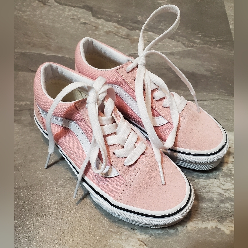 NWOT Sneakers. White & light pink. White laces. Kid size 12 US.